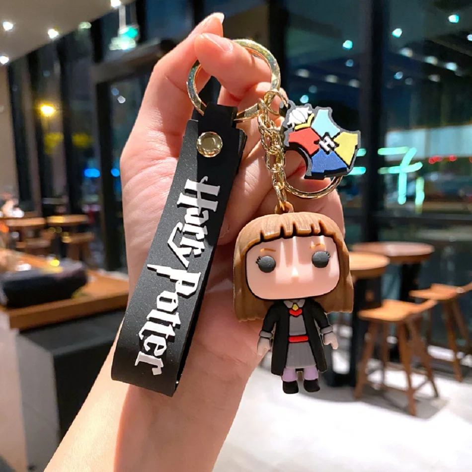 3D Harri Potter PVC Keychain Toy Dobby Hermione Granger Malfoy Ron Weasley Snape Action Figure Toys Party Cosplay PVC Key Ring