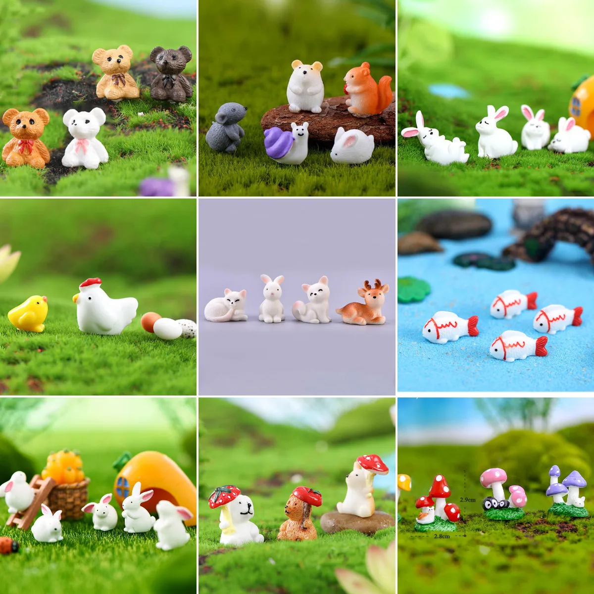 Kawaii Mini Animals Figurine Squirrel Rabbit Miniature Fairy Garden Terrarium Dog Cat Decor Moss Landscape Kit