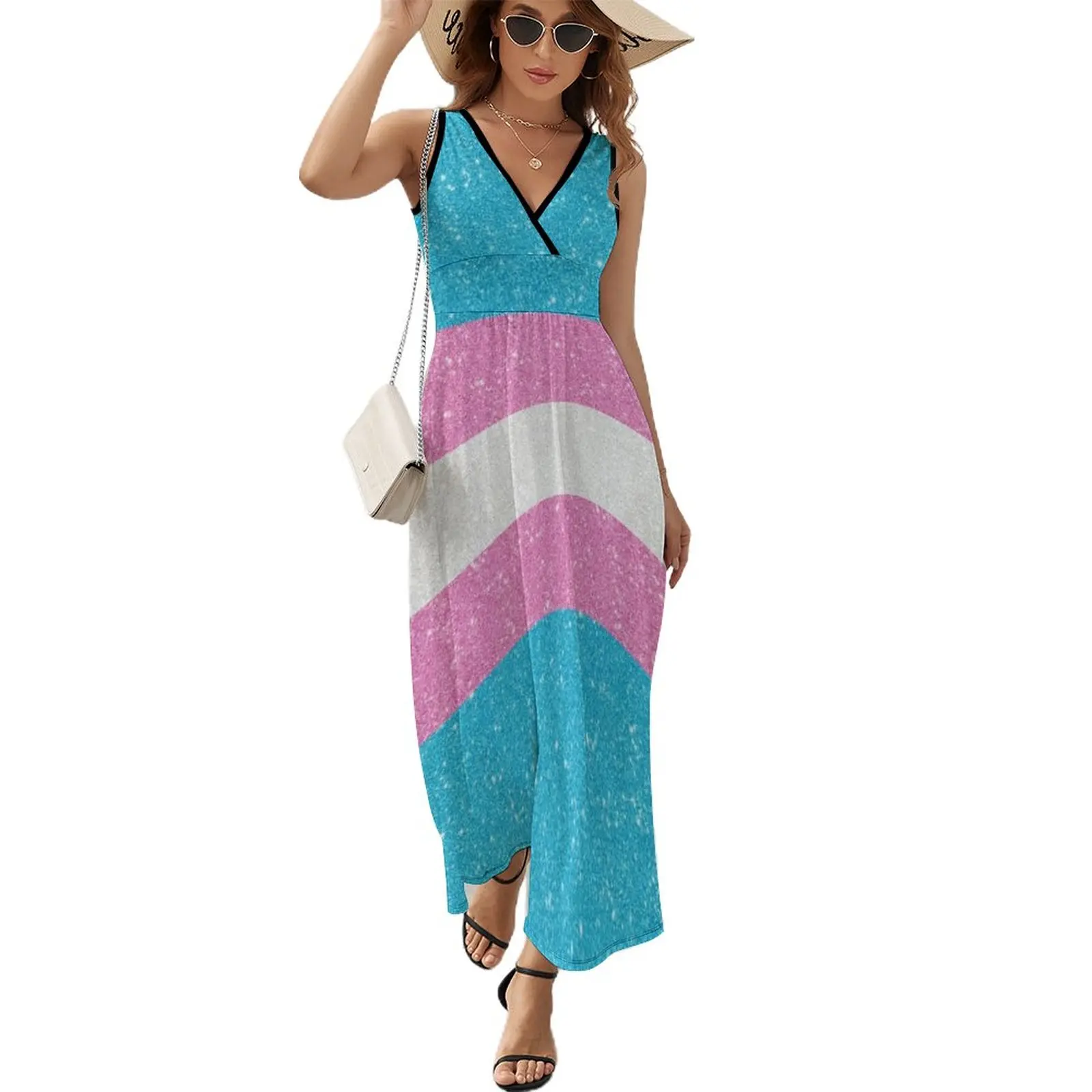 

Faux Glitter Transgender Pride Flag Background Sleeveless Dress women clothing 2024 new arrivals Women's summer dress