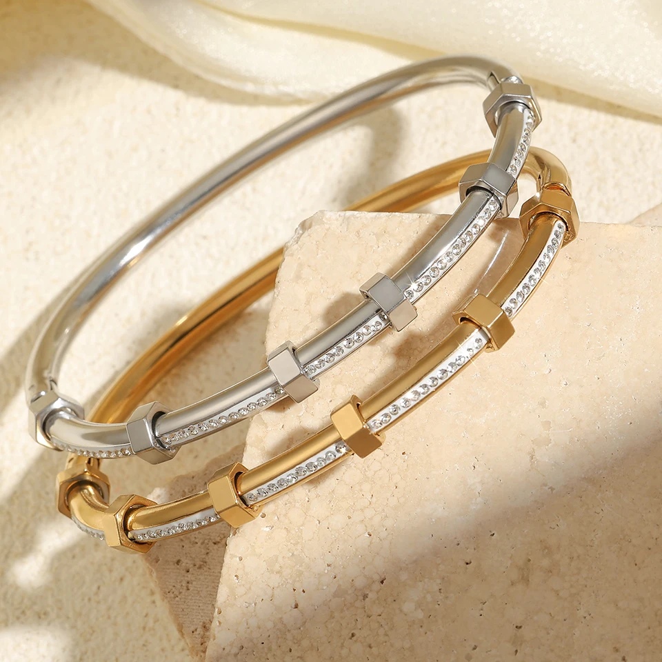 Yupsk Classic Waterproof Titanium Steel Bracelet Shiny Crystal Nail Bangle White Gold Color Trendy Jewelry Gift for Women image 4