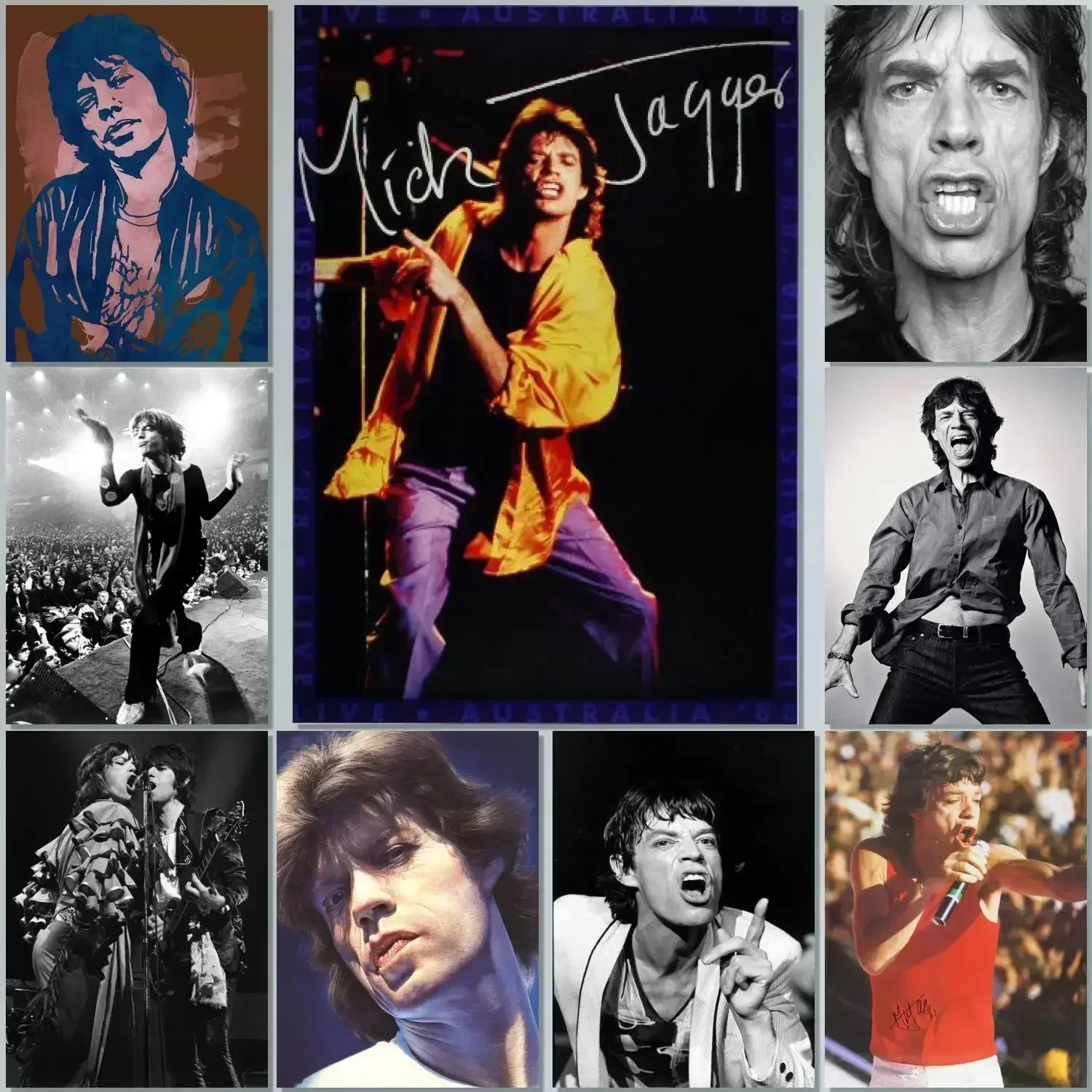 Póster de banda de cantante Mick Jagger, pintura en lienzo, arte de pared para imagen, cafetería, sala de estar, dormitorio, restaurante, decoración de pared del hogar