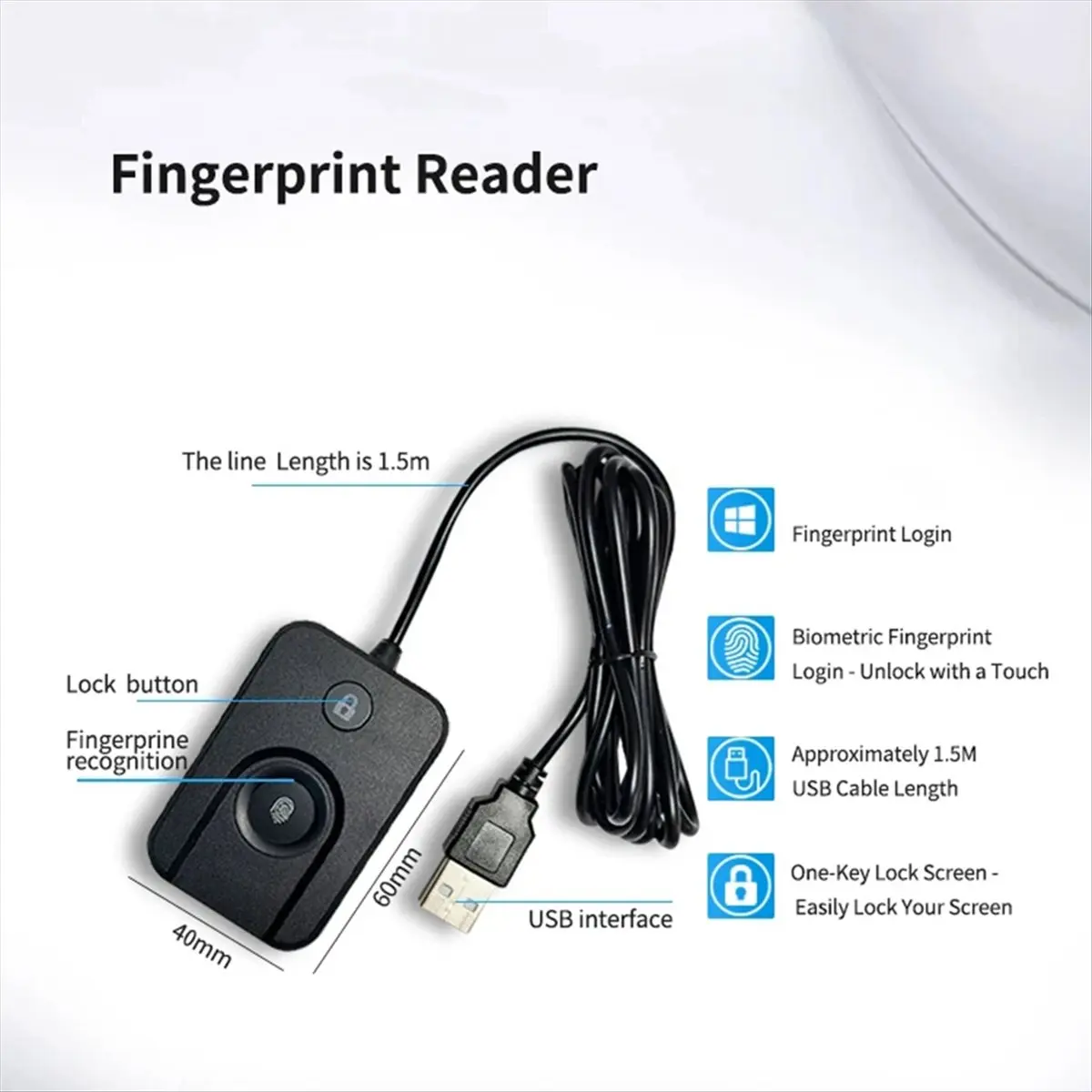 【BUY NOW】For Windows 10 11 Hello Biometric Fingerprint Login USB Reader Scanner Device Biometrics Security Key Plug and Play
