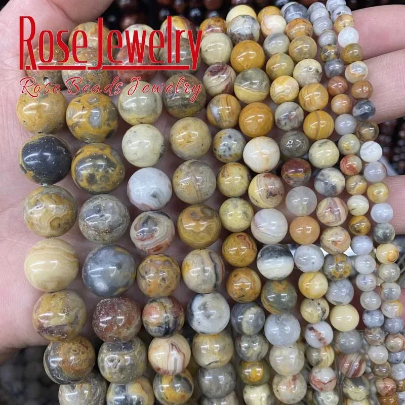 Natural Stone Yellow Crazy Lace Agates Beads Round Loose Beads 4 6 8 10 12 MM For Jewelry Making Diy Bracelets Accessories 15\