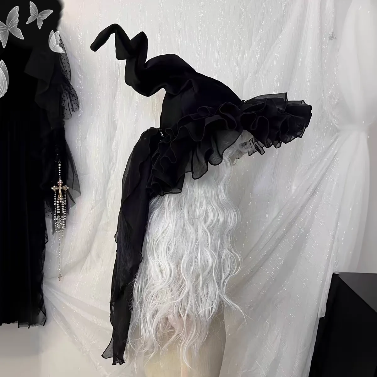 Aksamitne tkaniny kapelusze czarownic Halloween element ubioru akcesoria Punk Gothic barokowa impreza imitacja dekoracji kwiatowych materiały Cosplay