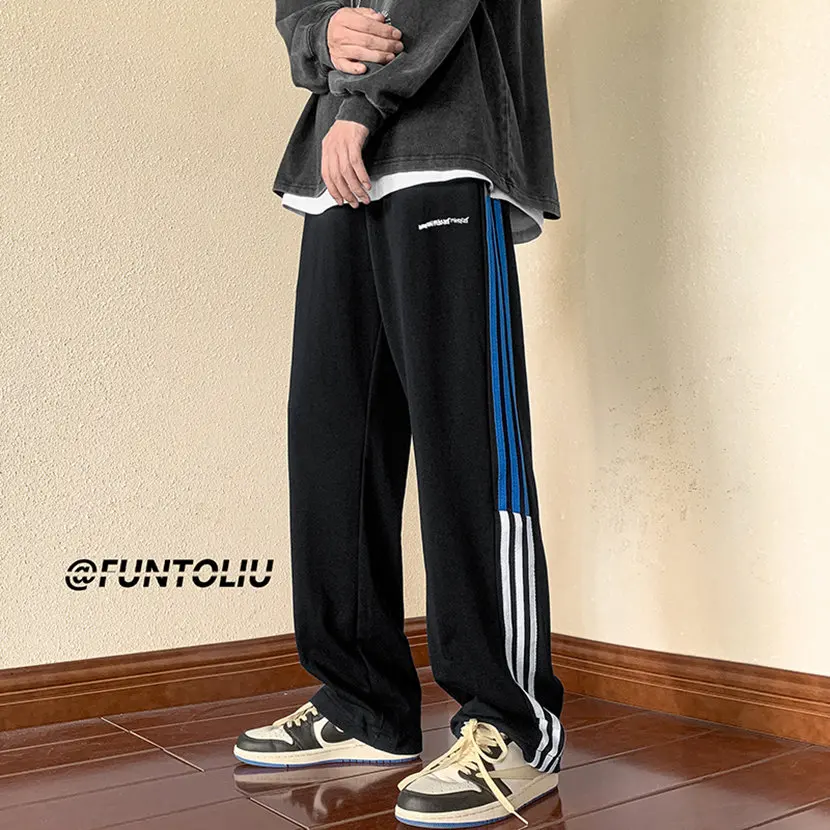 

Мужские осенние тонкие повседневные спортивные брюки с боковыми полосками, свободные, струящиеся, в пол, удобные, молодежные, модные