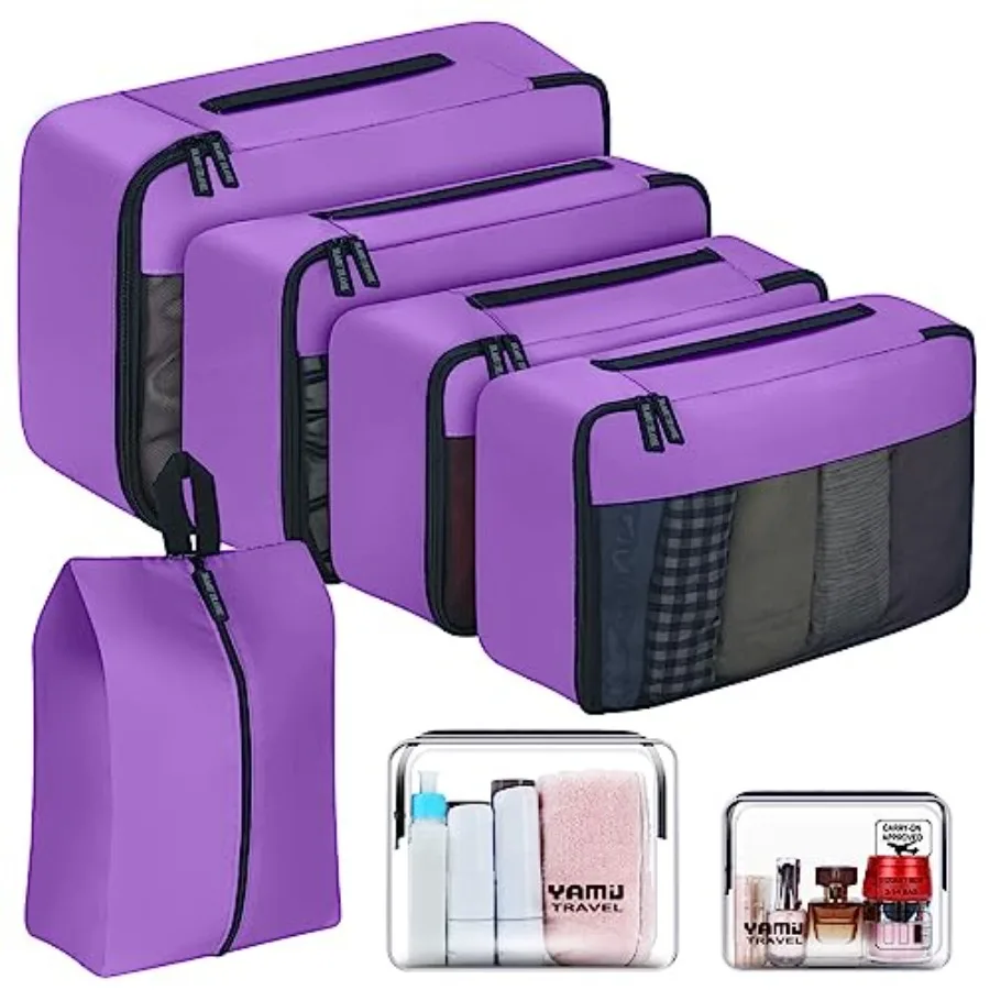 

Набор из 7 упаковочных кубов для чемоданов с сумкой для обуви, 2 водонепроницаемые дорожные косметички, дорожные кубы для предметов первой необходимости в сером цвете