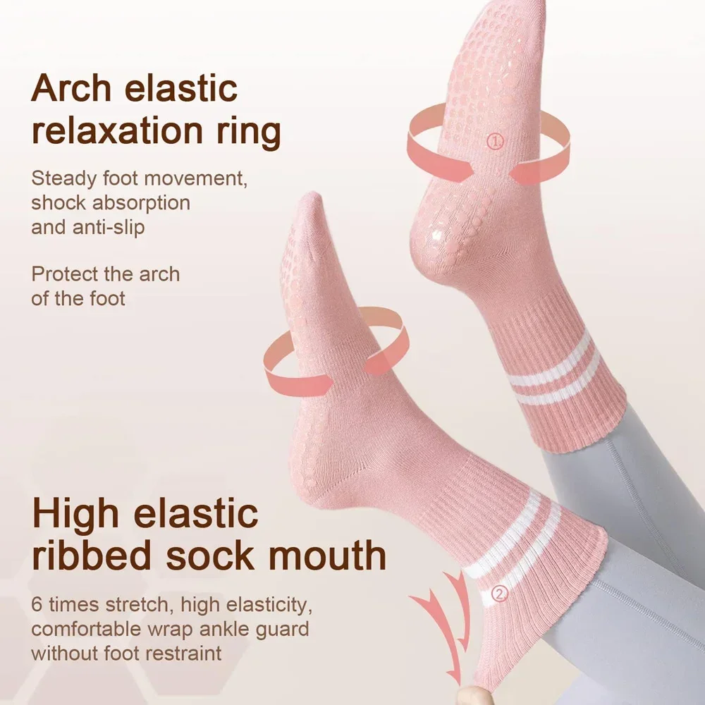 Chaussettes de yoga antidérapantes à fond mi-tube pour femmes, fitness professionnel, Pilates, danse au sol intérieur, pour gymnastique, ballet