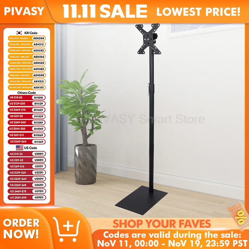 回転可能なテレビフロアスタンド 穴あけ不要のモバイルベース 32-65インチスクリーン用 360 °   回転式TikTokライブモニターホルダー高さ調整可能