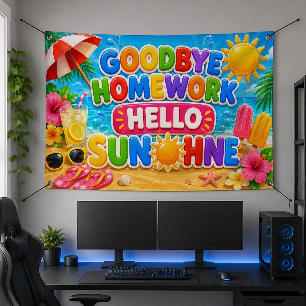 Meme Funny G-Goodbye School Hello Pool Flags Flag Banner for Bedroom Dorm Party Home Living Room Game Room Gift