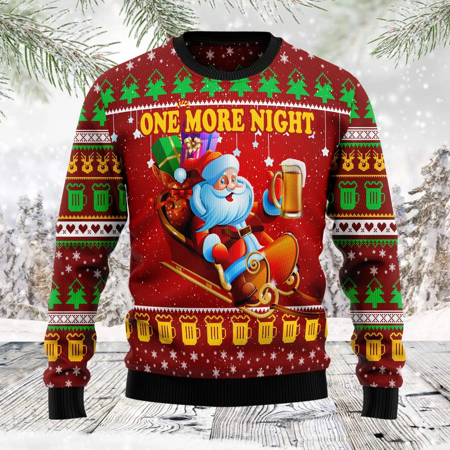 Christmas One More Night Beer Pattern 3D Printed Men's Ugly Christmas Sweater Winter Unisex Casual Warm Knitwear Pullover MY50