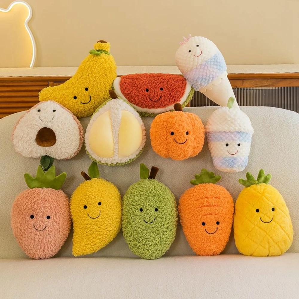 Jouet en peluche fruits et légumes 16-28CM, mignon, doux, pastèque, ananas, banane, fraise, mangue, carotte, cadeau de noël pour enfants