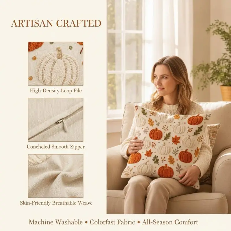 Harvest Pumpkin Pillowcase 2D Printed Soft Farmhouse Autumn Cushion Cover for Sofa Bedroom Thanksgiving Gift Decor