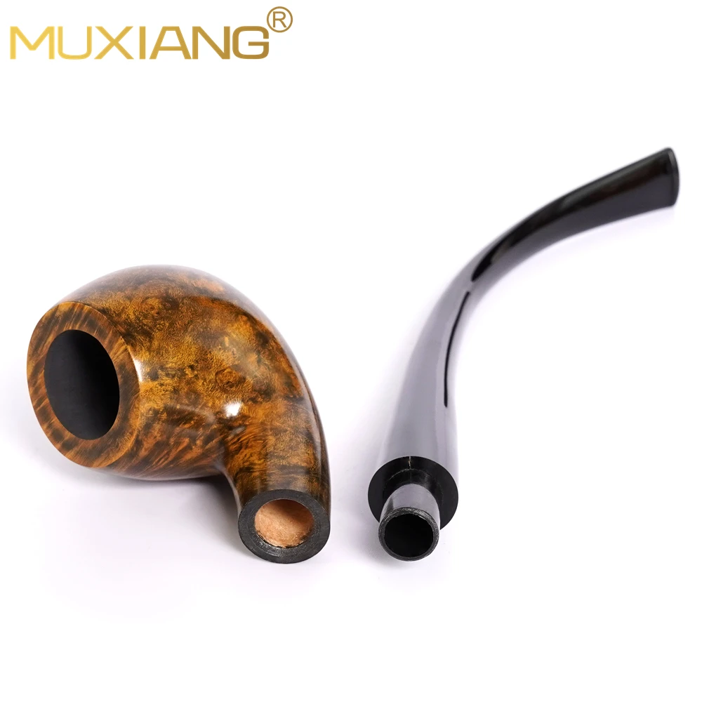 MUXIANG classic briar tobacco pipe curved handle long tobacco pipe acrylic pipe handle Father\'s Christmas gift reading pipe