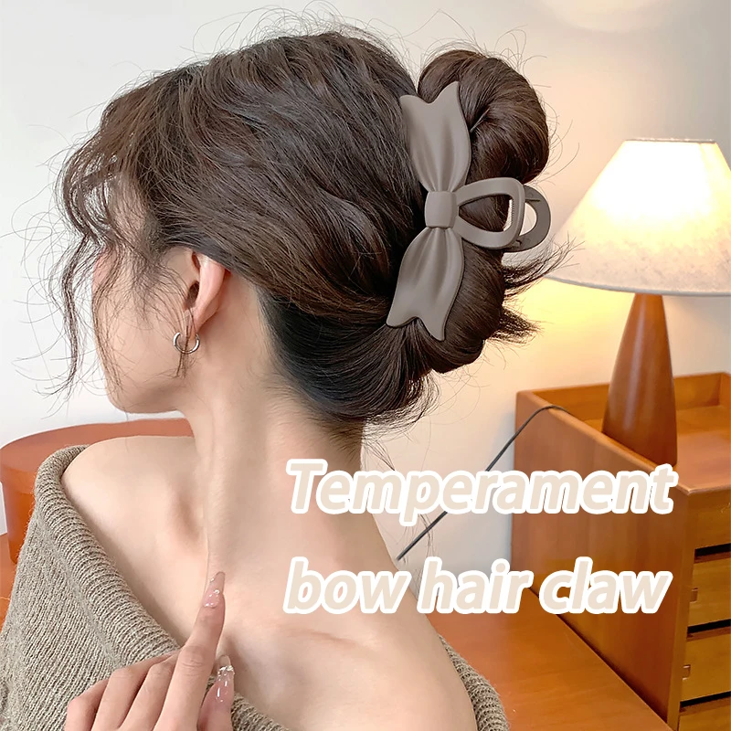 Women's fashion bow hair claw simple durable temperament grab clip solid color large shark hair accessories