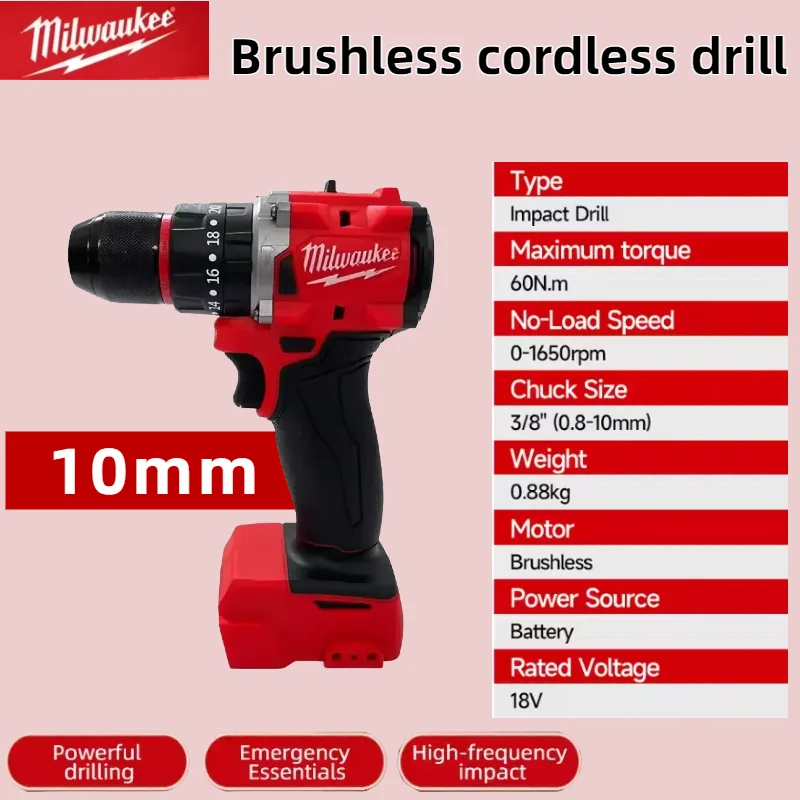

Milwaukee new Brushless Impact Drill 18V/20V Cordless Electric Drill 20+3 Torque Impact Drill Hammer Multifunctional Power Tools
