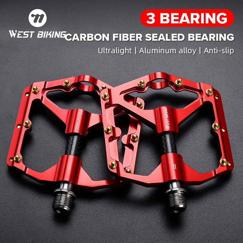 

WEST BIKING Bicycle 3 Bearings Pedal Carbon Ultralight Mountain Road Bike Anti-slip Pedals Bearing Aluminum Alloy Bike Parts