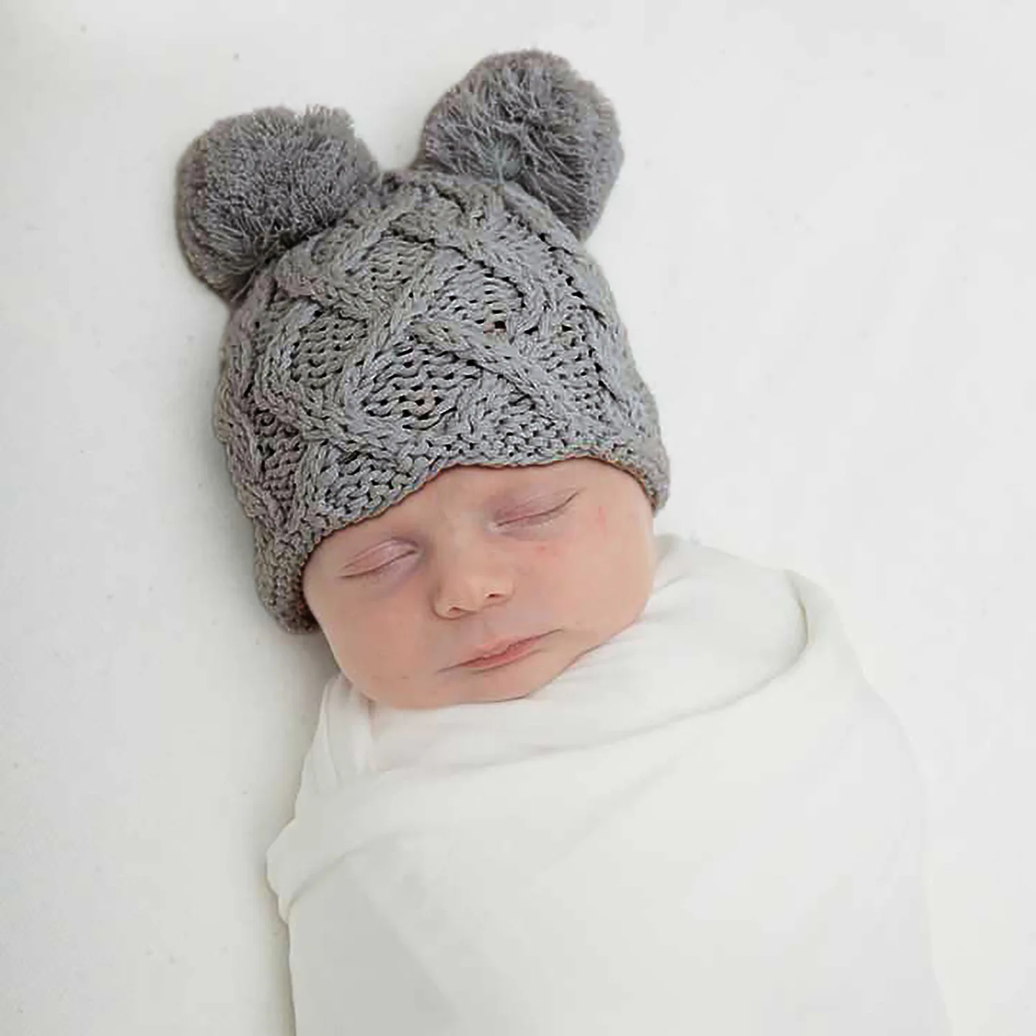 Winter Newborn Photography Casual Everything Baby Cute Bear Warm Soft Comfortable Breathable Wool Knit Double Ball Hat