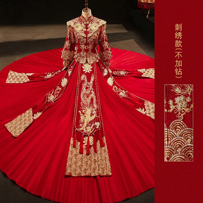 فستان زفاف مطرز عالي الجودة على الطراز الصيني بدلة زواج نسائية جديدة شيونغسام ملابس عروس رائعة ملابس نخب