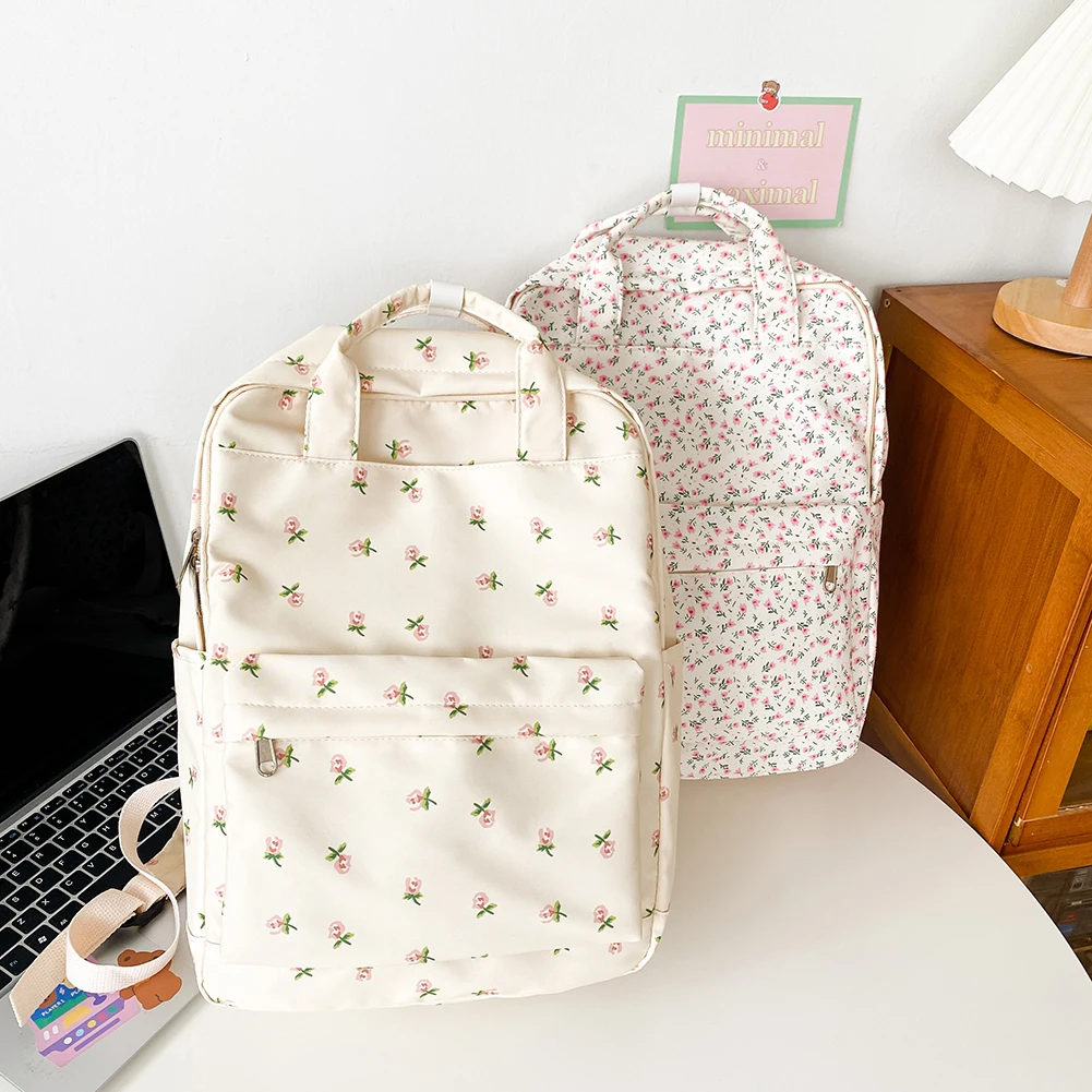 

Женский простой рюкзак с цветочным принтом, большая вместительная холщовая сумка с цветочной книгой, школьная сумка с регулируемым ремешком, студенческая повседневная сумка