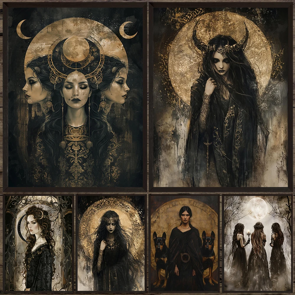 Hecate Goddess Of Witchcraft Wall Art,Moody Victorian Canvas Painting,Beautiful Goddess Of Magic Art Poster And Print,Home Decor
