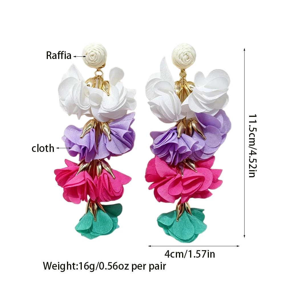 Ethnische bunte Blumen-Quasten-Ohrclips für Damen – Trend 2026, übertriebene Boho-Ohrclips ohne Piercing, Sommer-Schmuckgeschenke – Detail 1