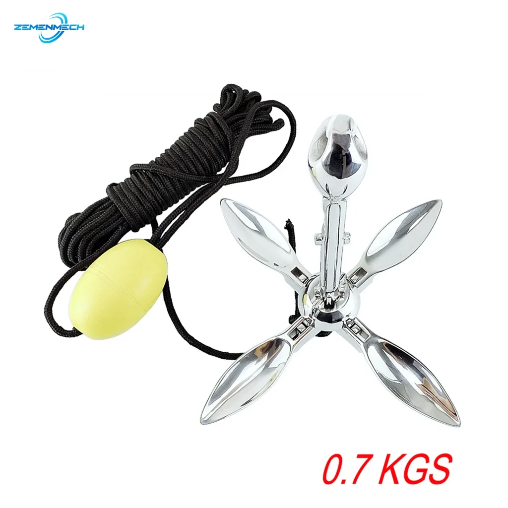 

0.7KGS Stainless Steel Umbrella Anchor Marine Docking Deck Hardware Boat 4-Tine Folding Grapnel Anchor Yacht Sailboat Watercraft