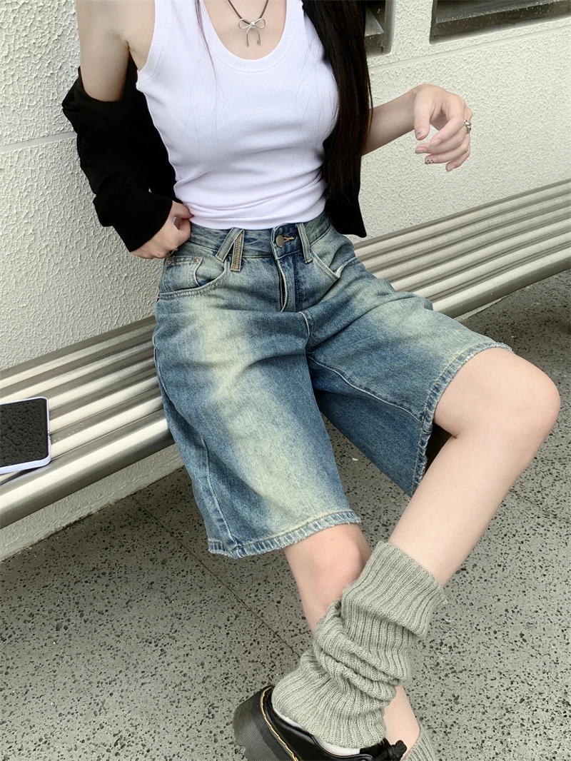 AAA 2024 Summer Korean Y2K Harajuku Jean High Waist Street Style Baggy Shorts For Women Casual Loose Fit Light Blue Denim Shorts