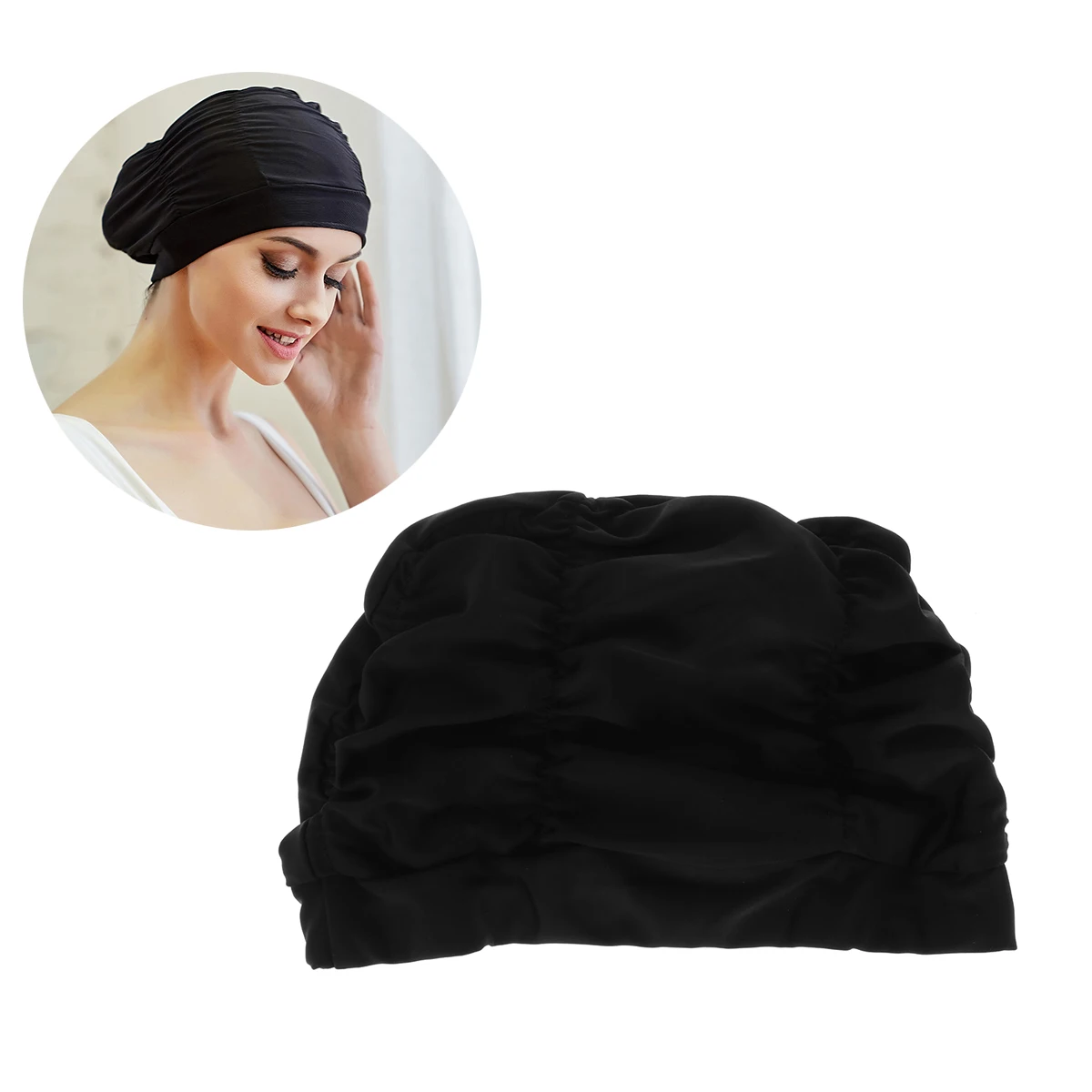 

2pcs Swimming Cap Women Eco-friendly Lightweight Hair Ear Protection Pleated Design Adjustable Small Size Swim Hat
