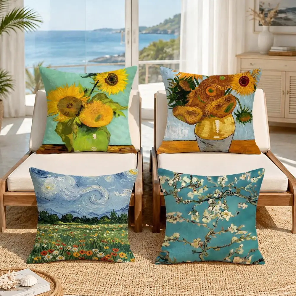 Art Vincent van GoghS Cushion Cover Soft Pillow Cover Two‑Side Printing Throw Pillow Case for Sofa Pillowcase Home Decoration
