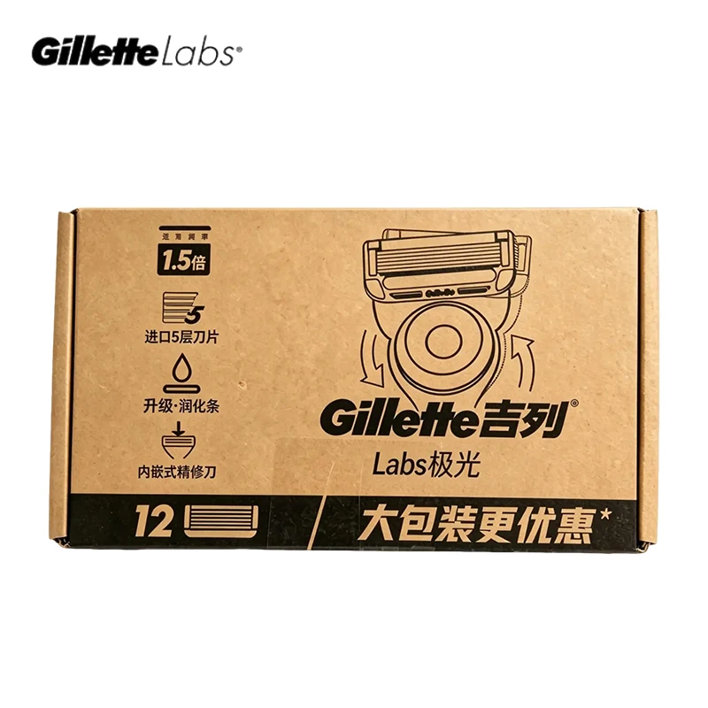Gillette Labs Razor Blade Refills 12 Count 5layers-Blade Cartridges for Manual Shaver Compatible with Labs Razor