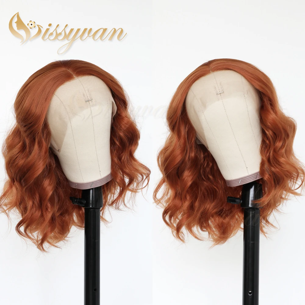 Missyvan Short Red Giner Color Wave Hair 180% density Heat Resistant Synthetic Lace Front Wigs for Black Women orange hair