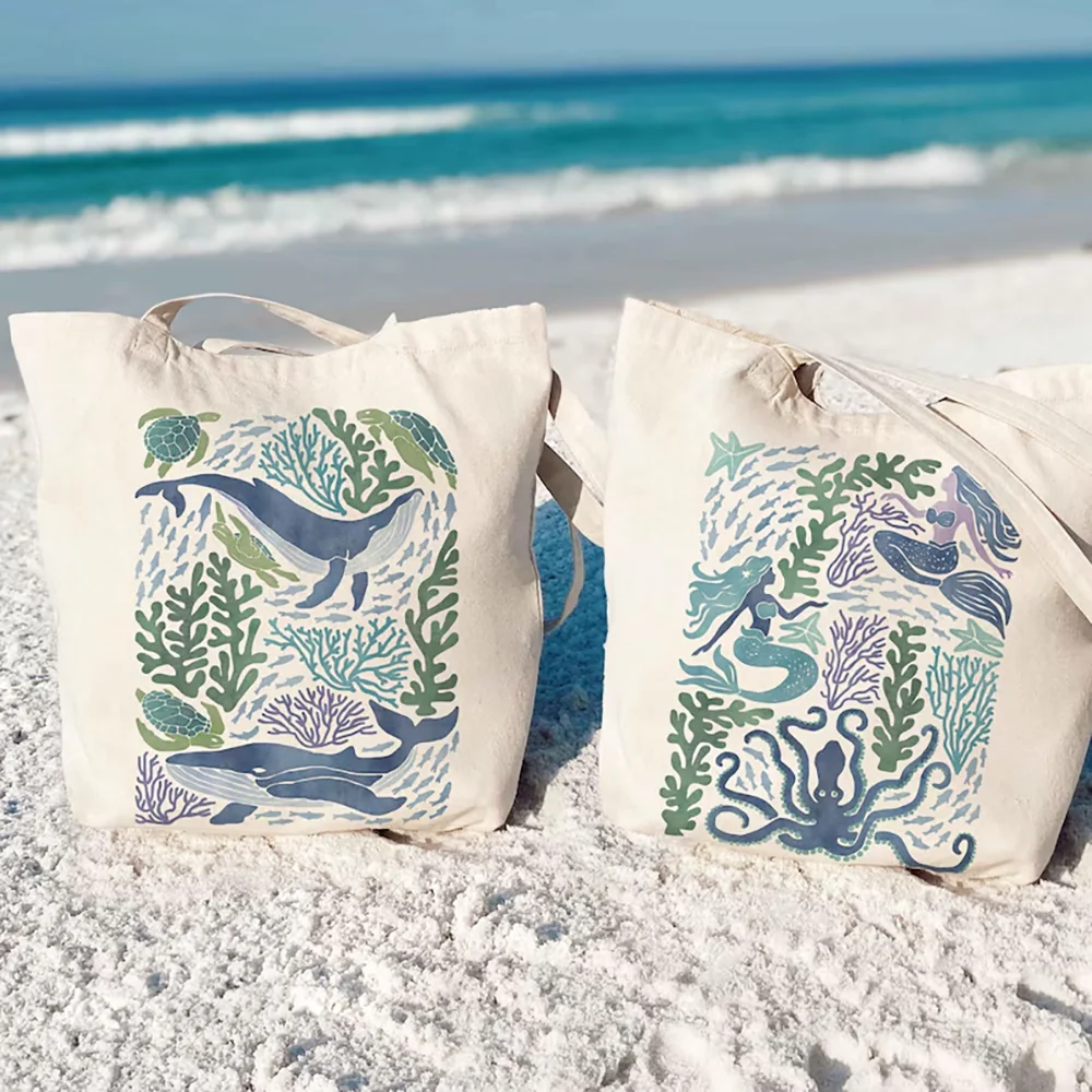 

Ocean Tote Bag Ocean Lover Gift Mermaid Whale Tote Bag Summer Beach Wedding Bachelorette Party Bridal Shower Gift Back To School