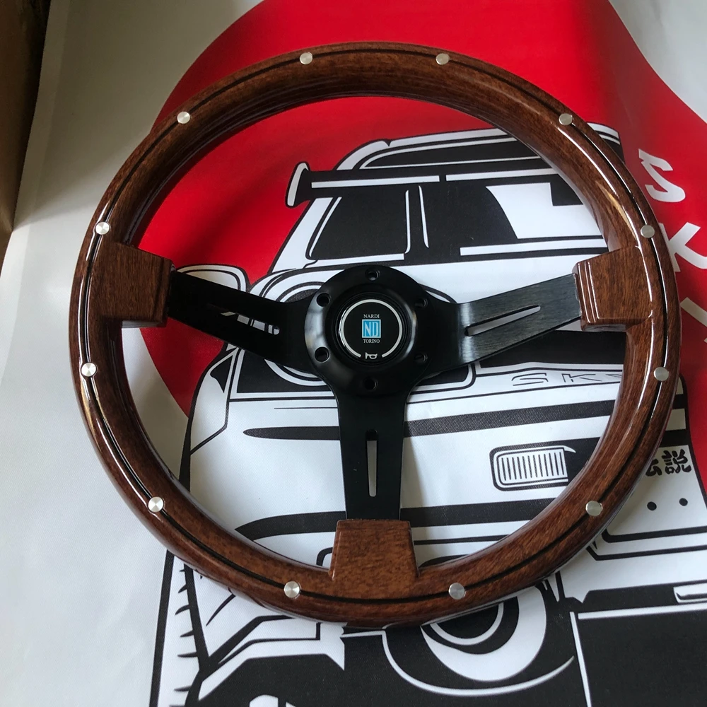 

Classic Universal Deep 14Inch Racing Nardi Wood Steering Wheel Car JDM ND ABS Wood Steering Wheel Volantes For VW HONDA TOYOTA