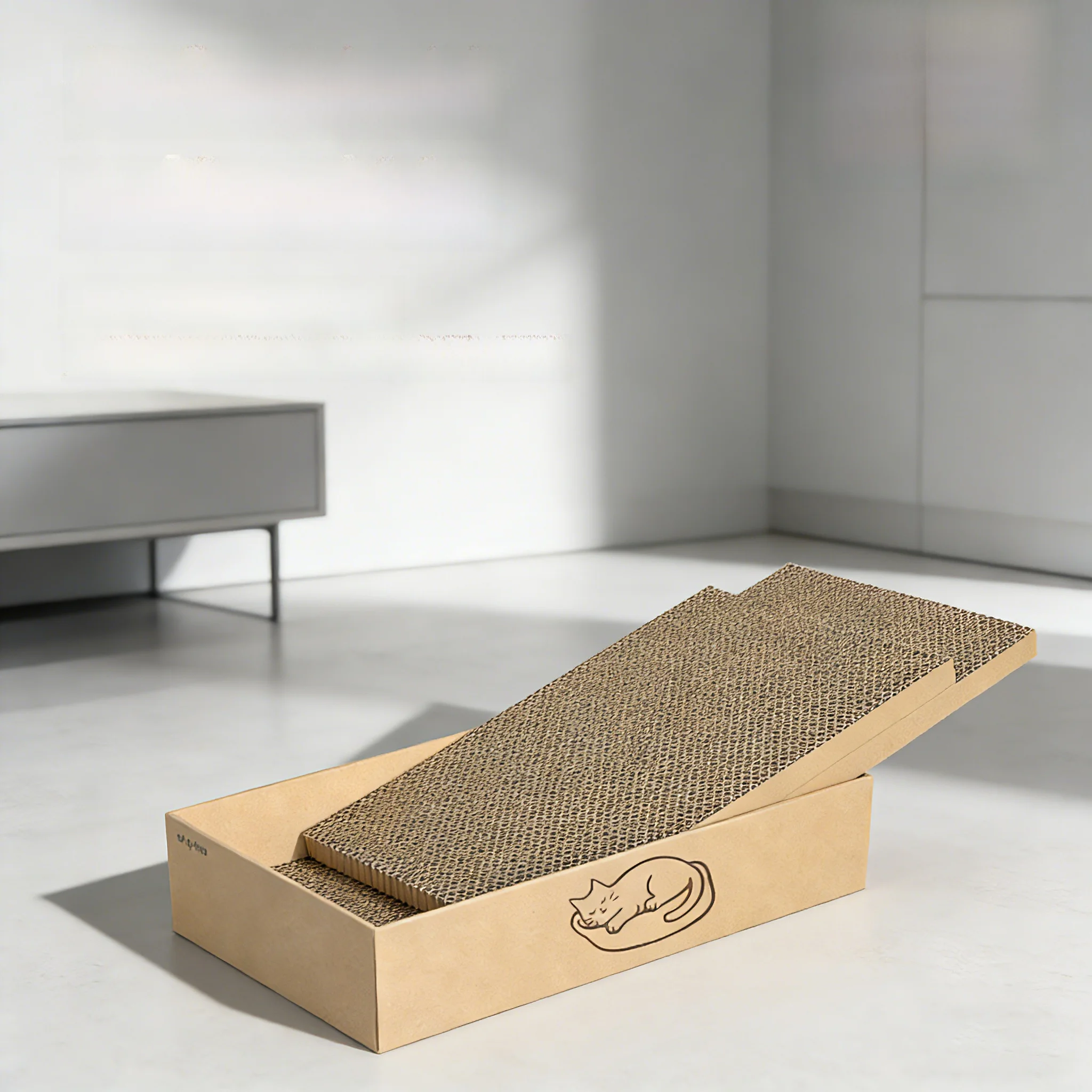 

Интегрированная когтеточка-лежанка из гофрированного картона: износостойкая, устойчивая к царапинам, не осыпается, коробка-когтеточка S...