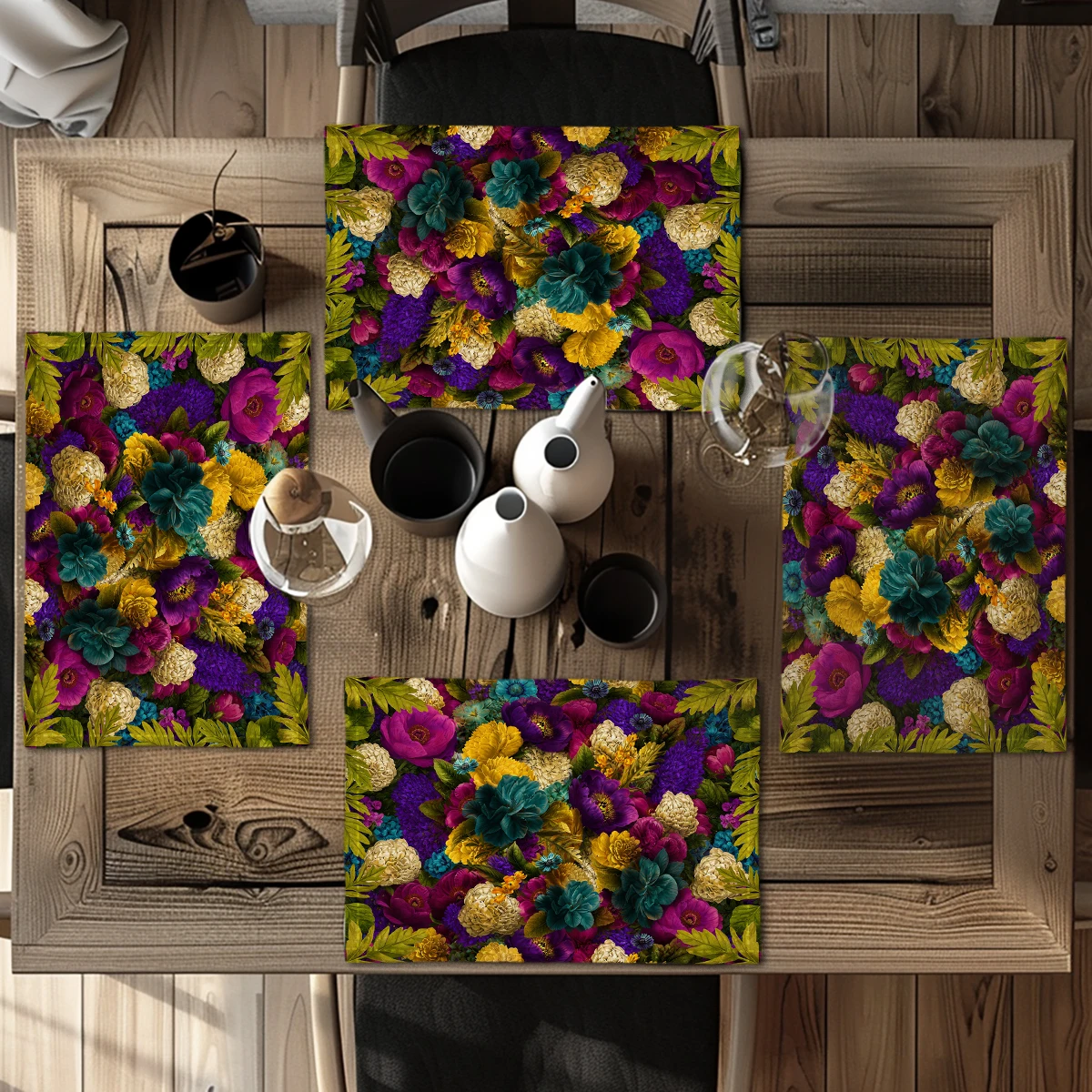 Vibrant Leaf Pattern Polyester Placemats & Coasters - Stylish Table Linens for Home, Restaurant and Daily Use