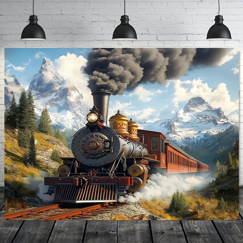 Steam Train In Mountain Landscape Tapestry Wall Hanging Art Decor Vintage Railway Scene With Snowy Peaks For Living Room Bedroom