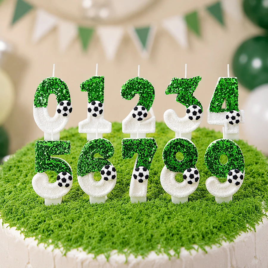 1pc Football Color-Changing Number Candle, Birthday Cake Decor for Boys, Individually Wrapped with Drawings