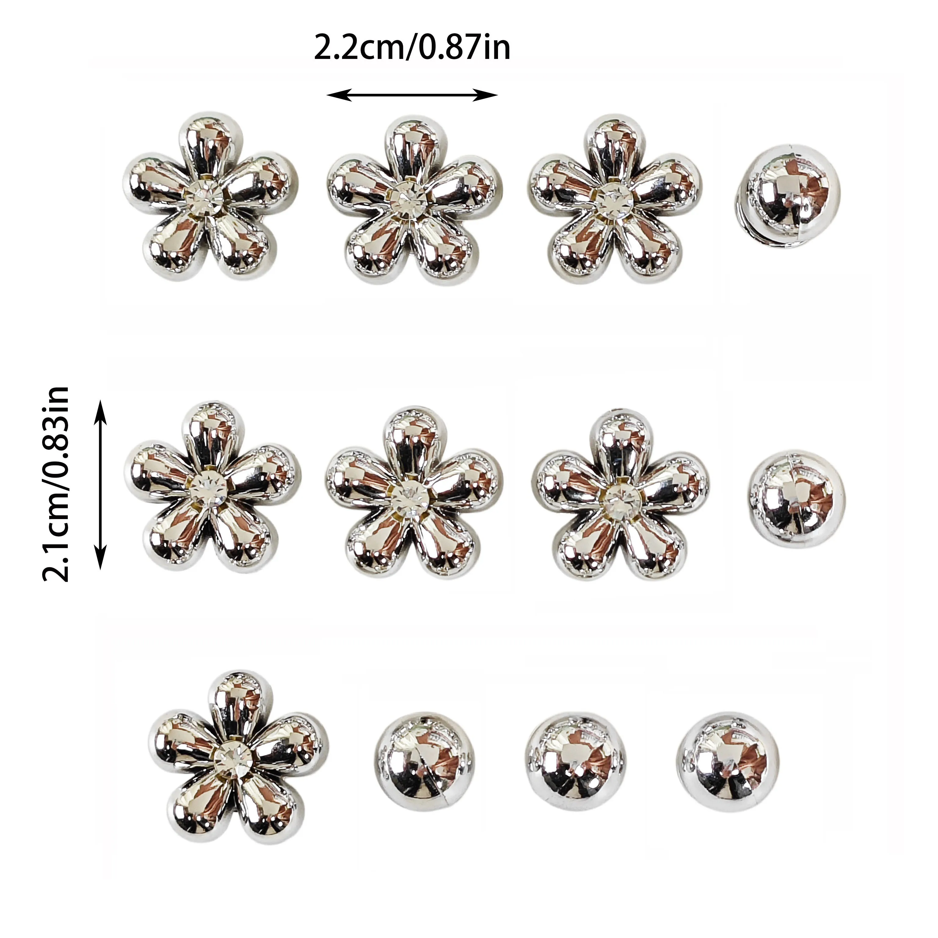 12Pcs DIY Shoe Decoration Charms, Shiny Silver Flowers, Round Bead Decorative Buckles, Non-Metallic Lightweight Material, Y2K Fashion Versatile Cute Personality Accessories for Men and Women, Suitable for Eva Beach Shoes, Sandals, Removable Shoe Decoration, Holiday Gift