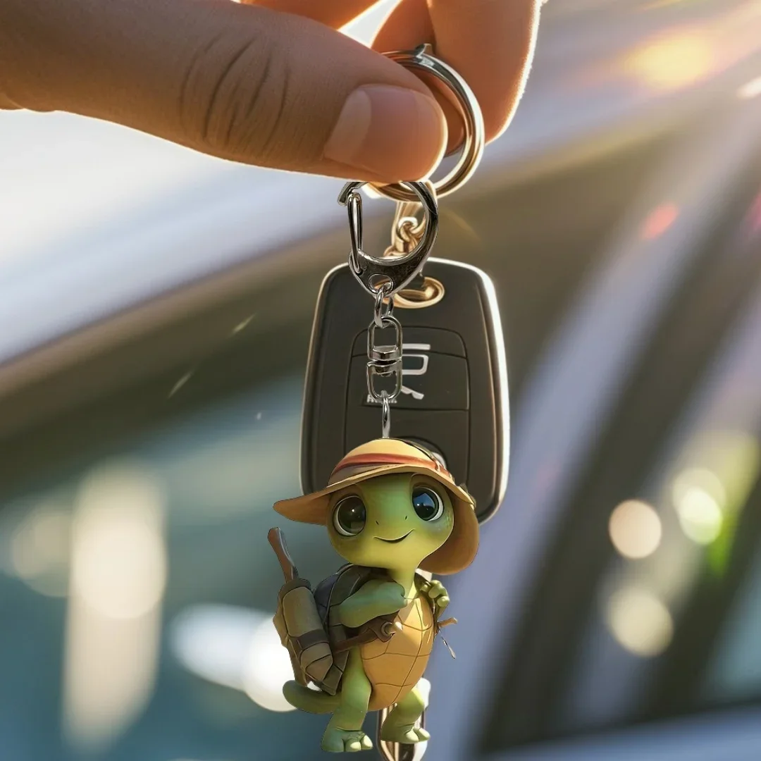 Cute Adventure Turtle Pendant Keychain,Cartoon Tortoise Flat 2D Acrylic Hanging Charm,for Backpack,Bag,Festive,Gift & Decor