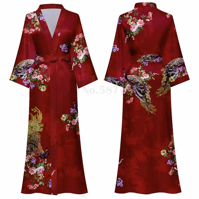 White Long Wedding Robe Gown Sleepwear New Print Flower Nightgowns Women Sexy Kimono Bathrobe Intimate Lingerie Home Clothes