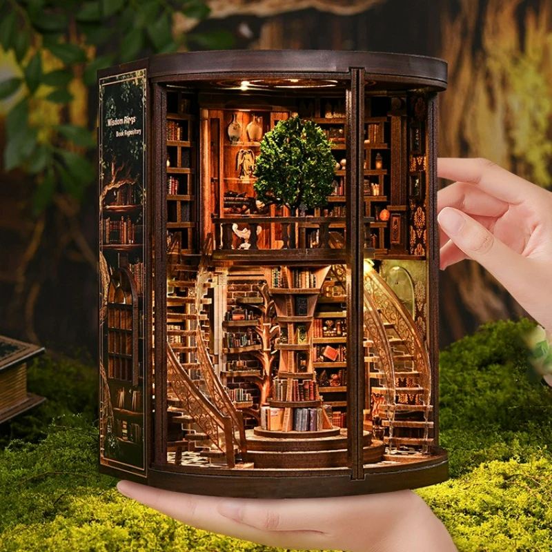 

Miniature Wisdom Ring Library New DIY 3D Wooden Book Nook Figurine, Perfect Birthday Gift for Friends & Home Craft Decor