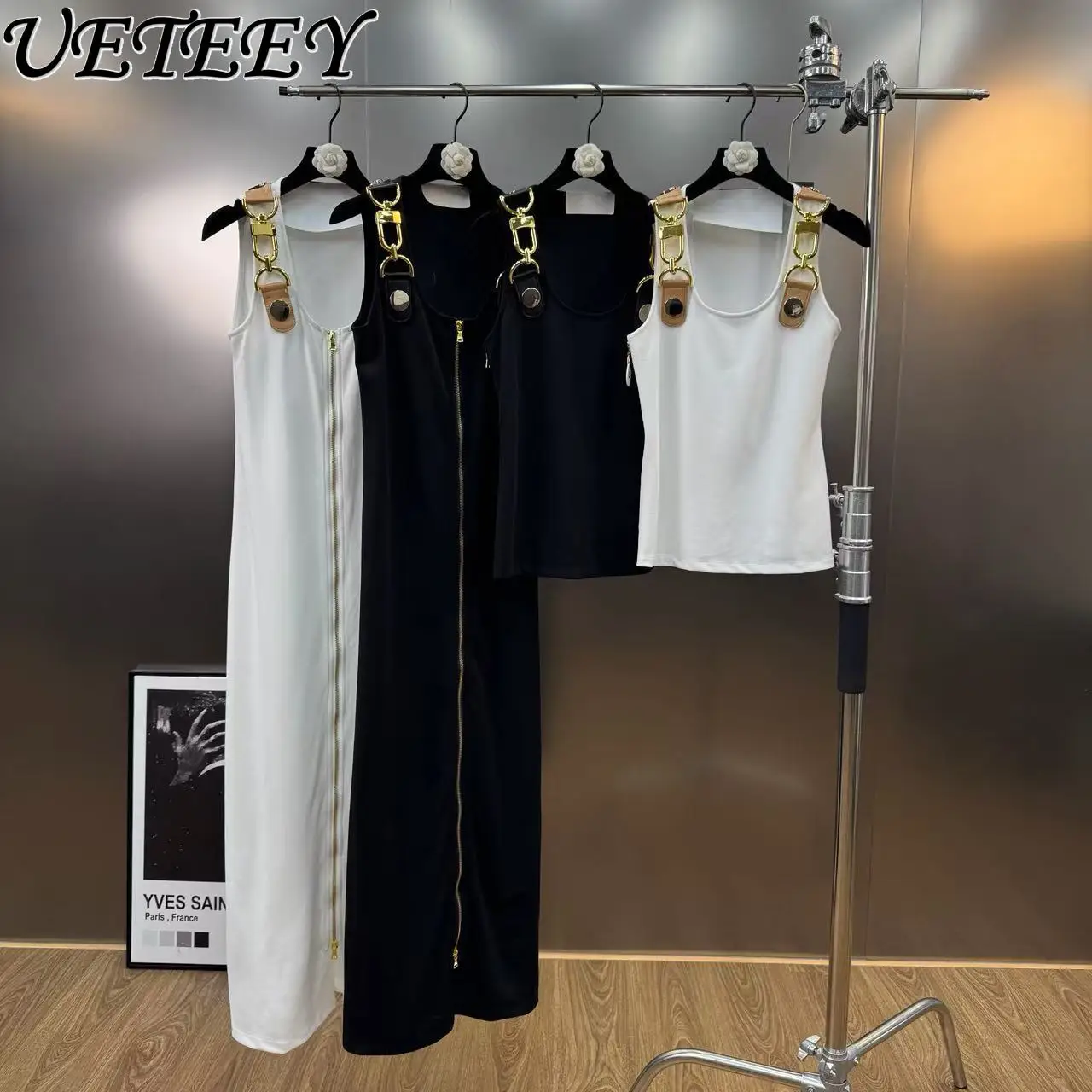 

Летняя универсальная утягивающая металлическая пряжка, тяжелый дизайн, камзол для горячих девушек, облегающая стильная верхняя одежда для похудения, топы на бретелях, платье