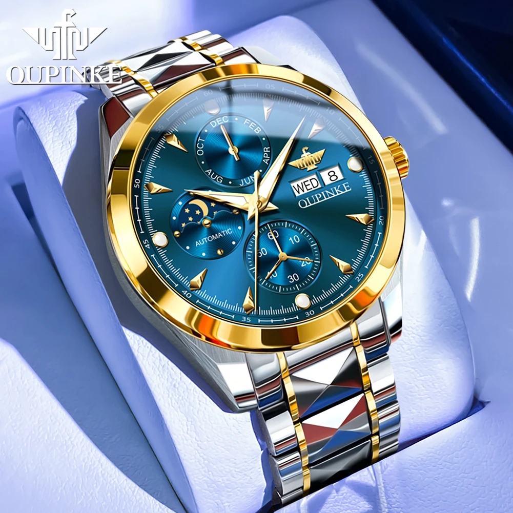 OUPINKE 3299 Moon Phase Automatic Man Watch Waterproof Dual Calendar Chronograph Luxury Original Brand Mechanical Men's Watches