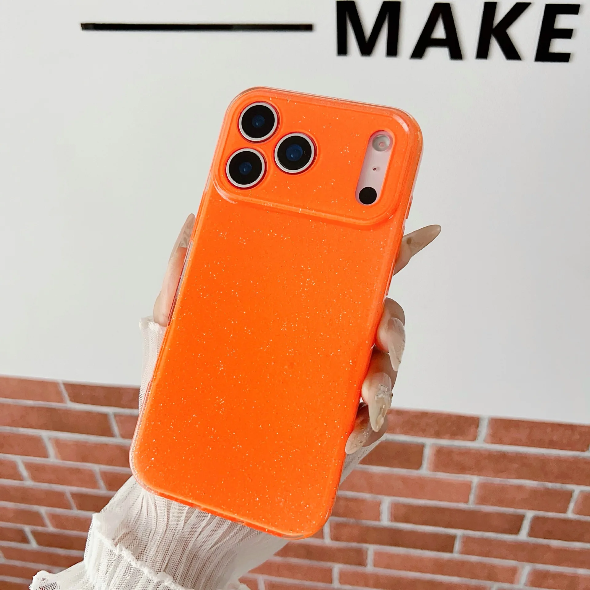 Orange Glitzerhülle für iPhone 17 Air 16 Pro Max 15 Plus 16E 14 13 12 11 Shiny Bling Sparkly Glossy Girl Phone Cover Zubehör