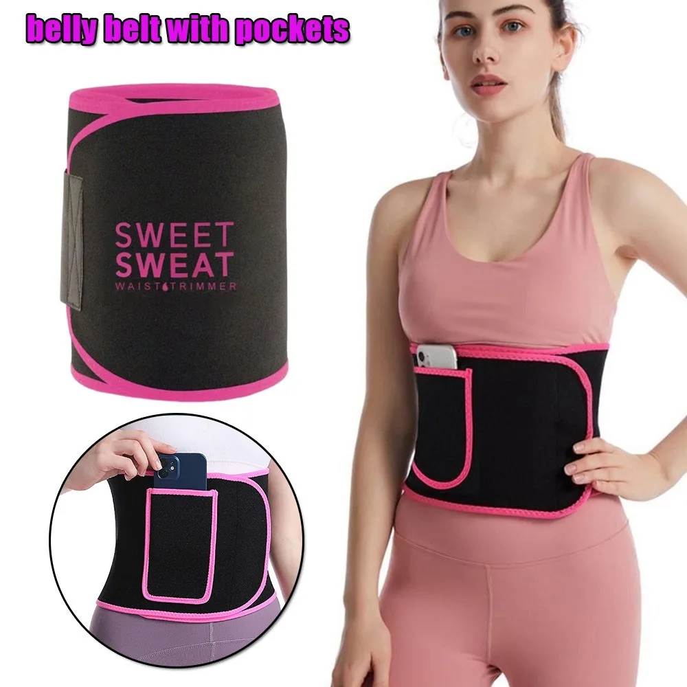 

Adjustable Sauna Belt with Pocket High Stretchy Silver Fabric Sweating Waist Trainer Slimming Belly Weight Loss Belts for Women