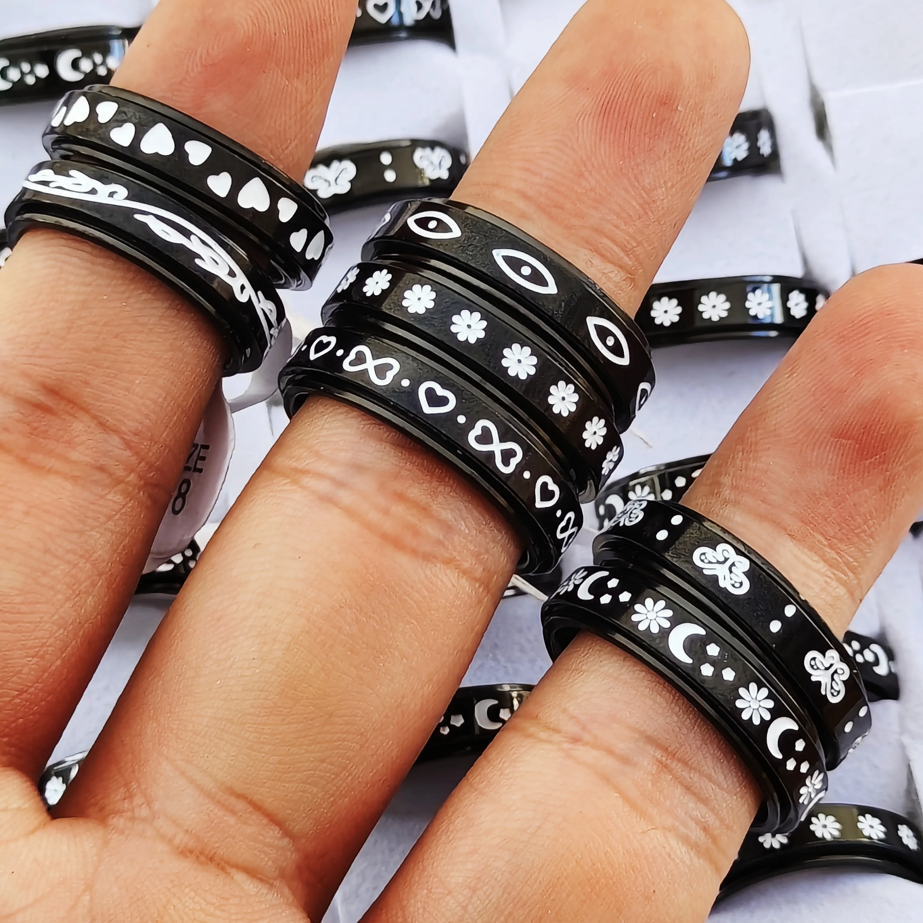 20/50pcs/Lot Rotating Ring Stainless Steel Neutral Jewelry Wedding Rings For Women Men Couple Double Layer Aesthetic