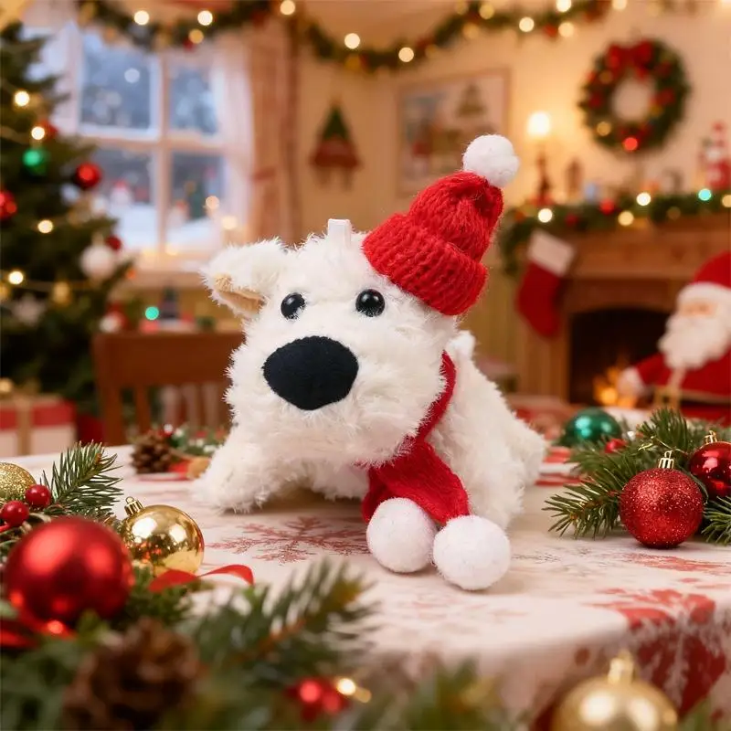1PCS Sitting Western Highlands Puppy Toy Long Plush Cute White Dog Pendant Little Pet Animals Dolls Children Christmas Gift