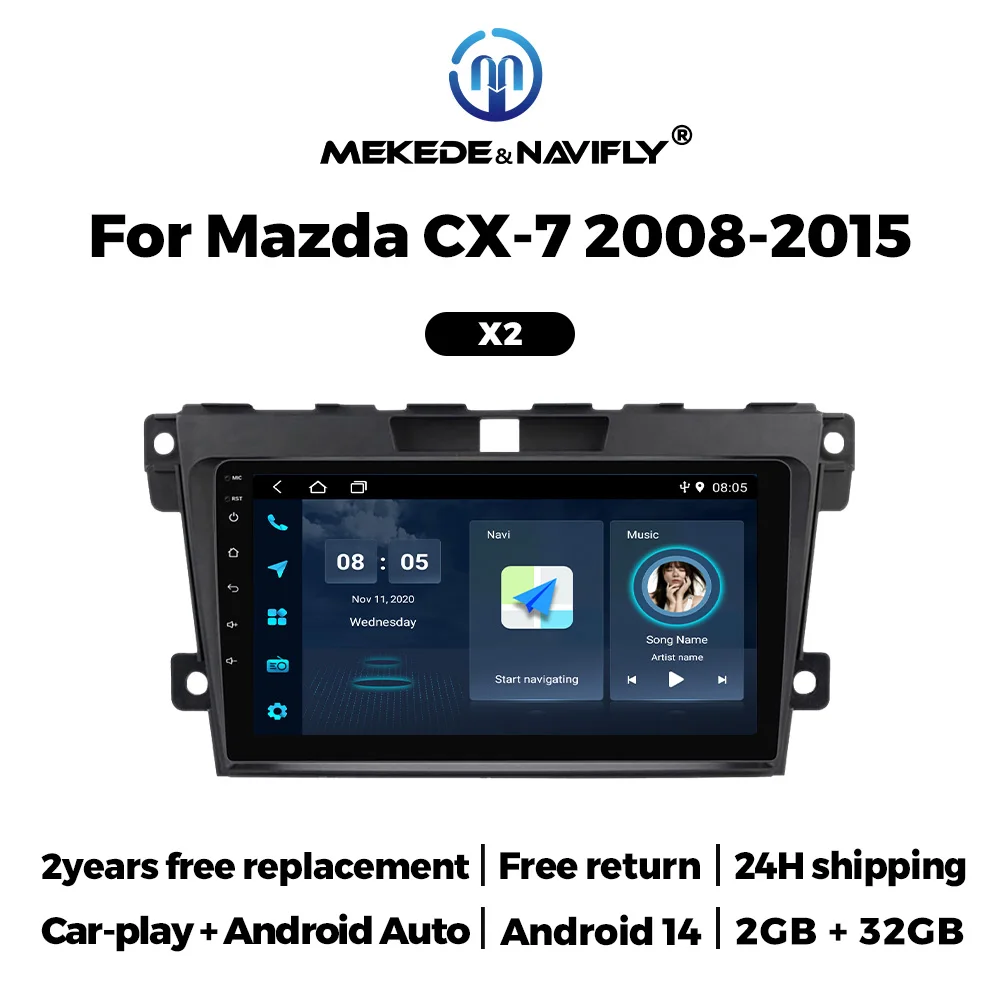 

MEKEDE&NAVIFLY 9 Inch Android 14 system 2 DIN For Mazda Cx-7 cx7 2008-2015 Car Radio Multimedia Player Carplay Auto WIFI BT GPS