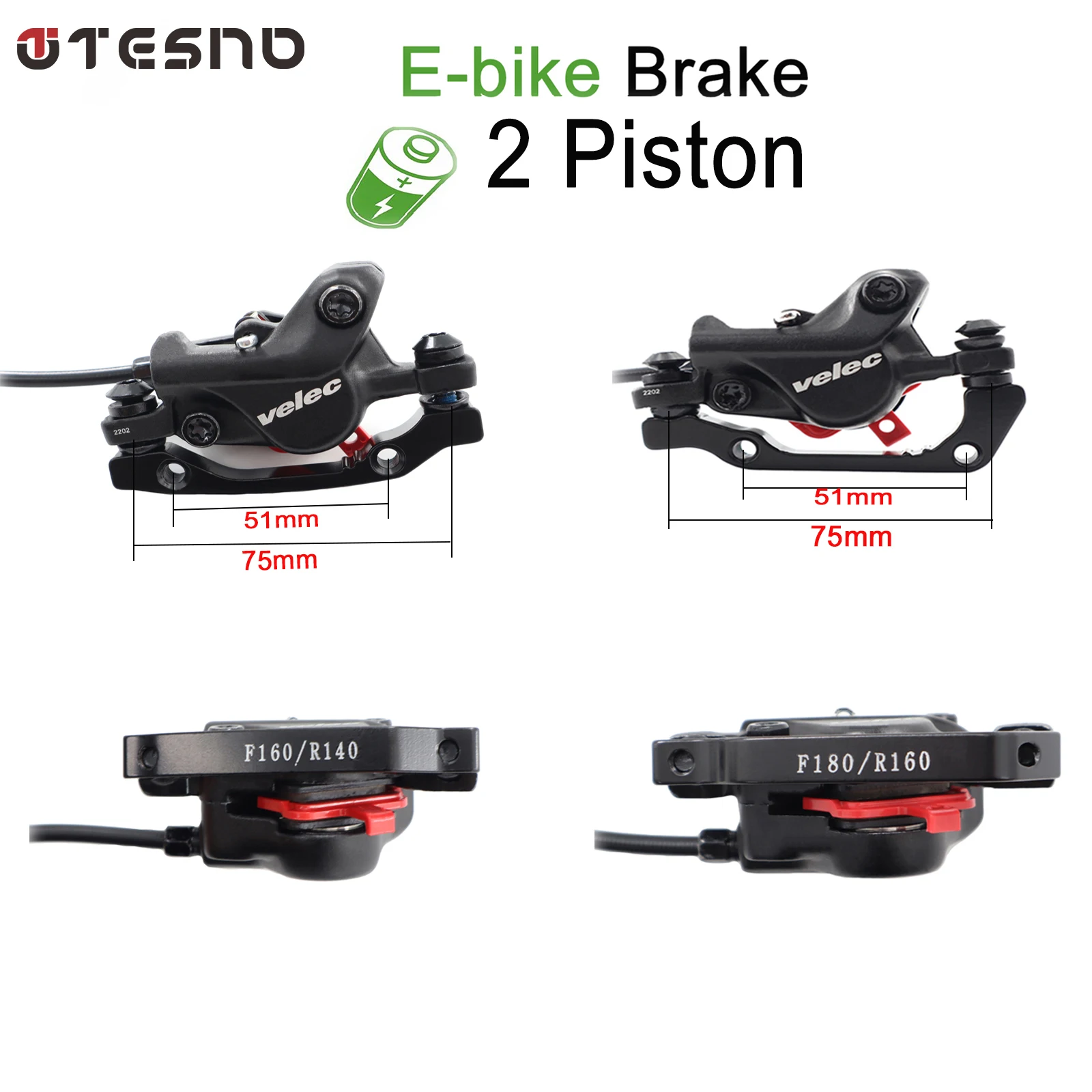 

TESNO E-bike 2PIN Plug Waterproof Hydraulic Disc Brake Electricty Power Control Shifter Disc Brake Electric Bike Scooter Brakes