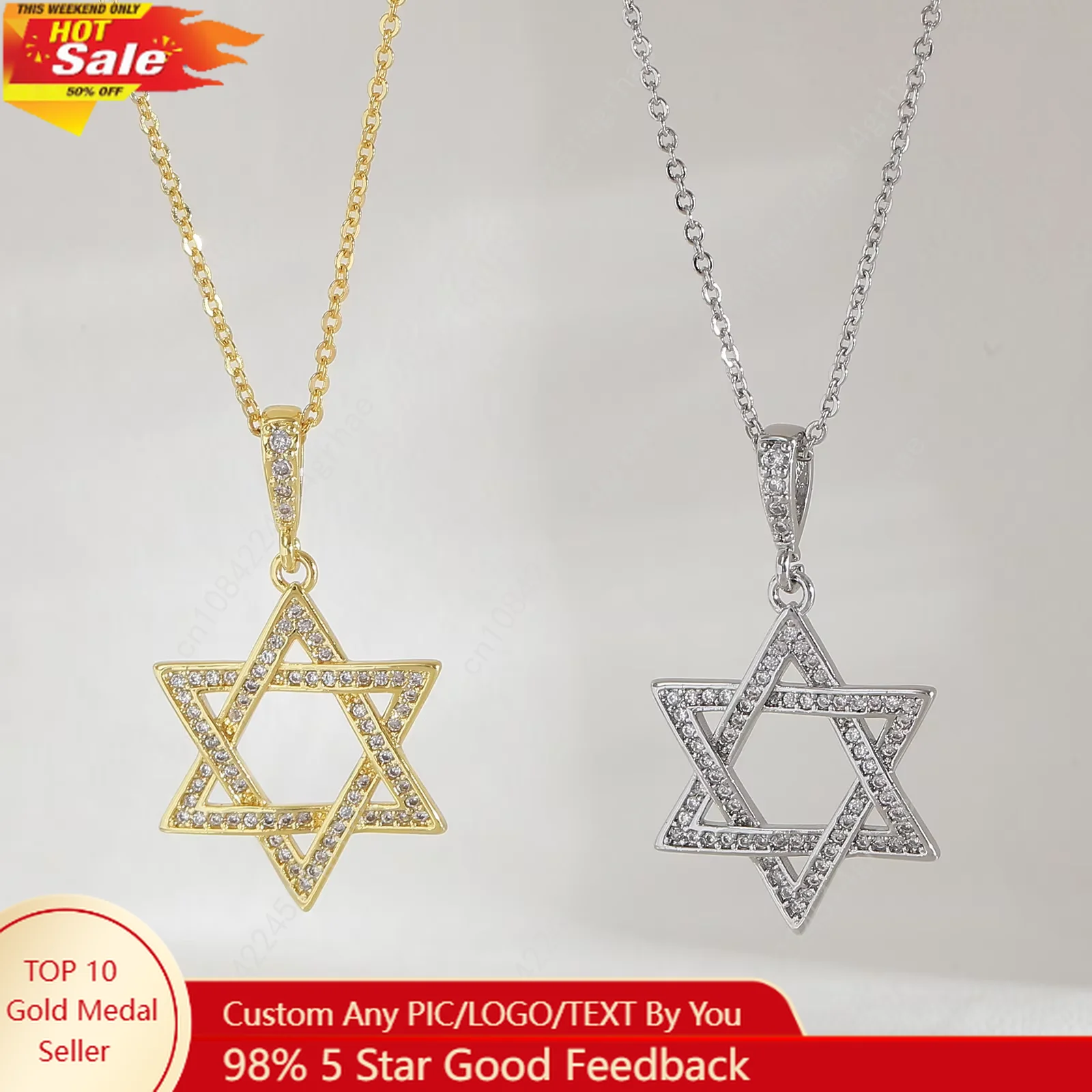 

MHS.SUN Luxury Star of David Necklaces for Women Men Fashion Hollow Hexagonal Star Pendant Chain Necklace Judaica Jewish Jewelry